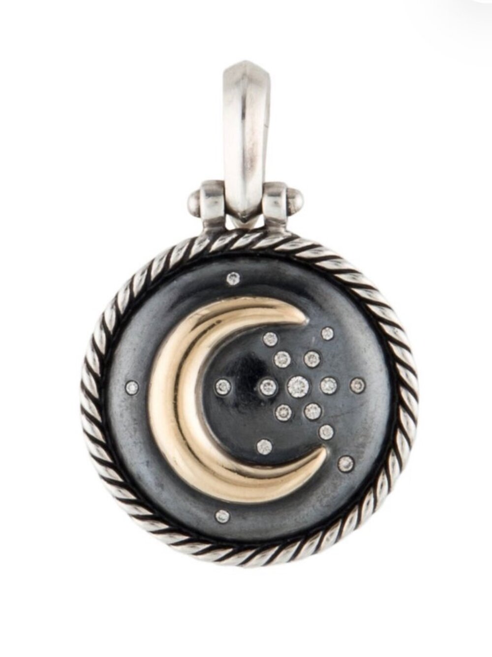 DAVID YURMAN STERLING SILVER-18K YELLOW GOLD DIAMOND MOON & STAR AMULET PENDANT